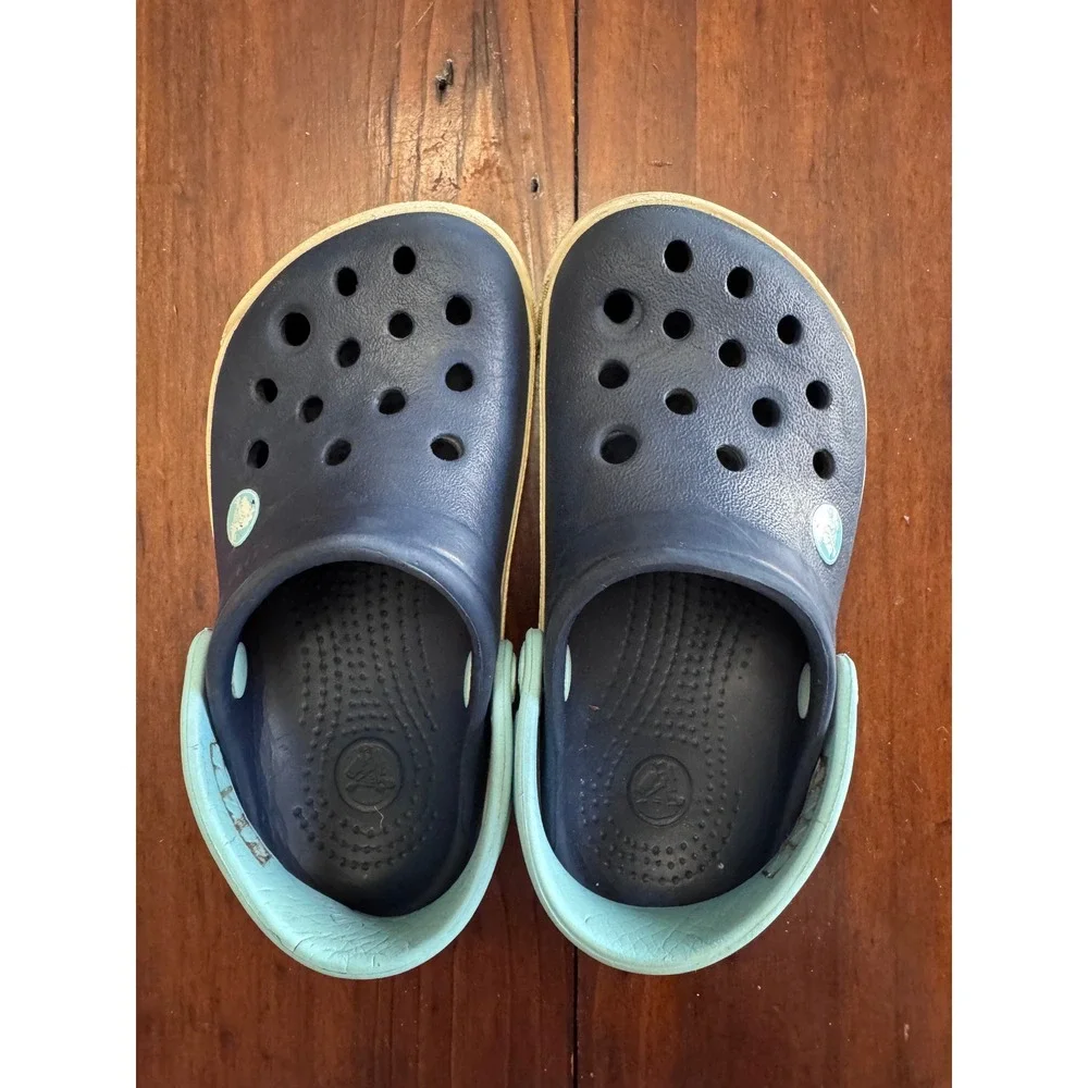 Crocs Kids Crocband Clogs Navy Blue Light Aqua Sporty Water‎ Shoes Size C6 C7